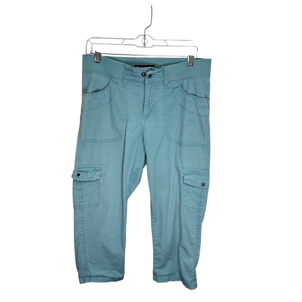 Lee Relaxed Fit Cargo Capri Pants Womens 8 Medium Teal Blue Utility Crop 3372335